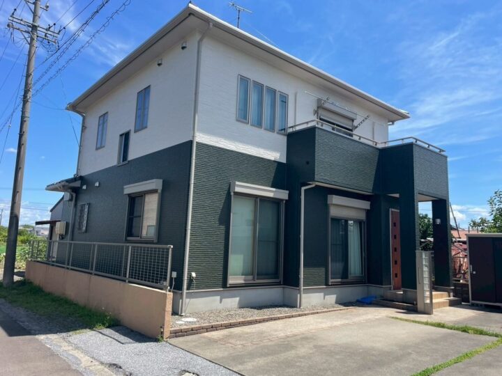 安八郡安八町の外壁塗装・擁壁塗装　モスグリーンが織りなすナチュラルモダンな家